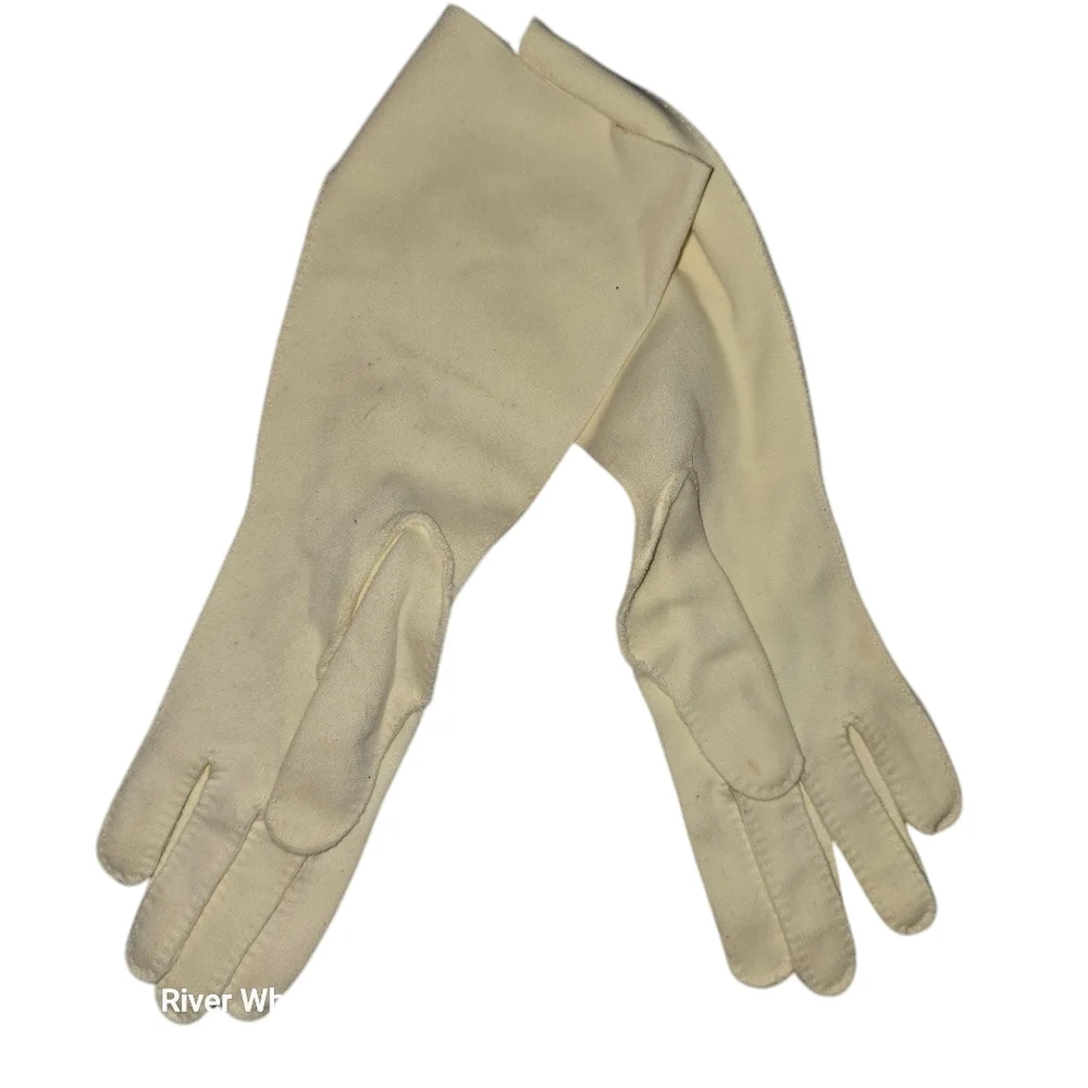 2 Vintage Long Womens Gloves Black and‎ Cream Colored Like New